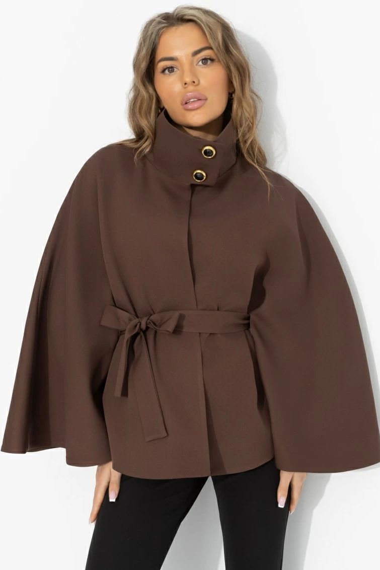Жакет‑кейп коричневый с поясом Charutti
