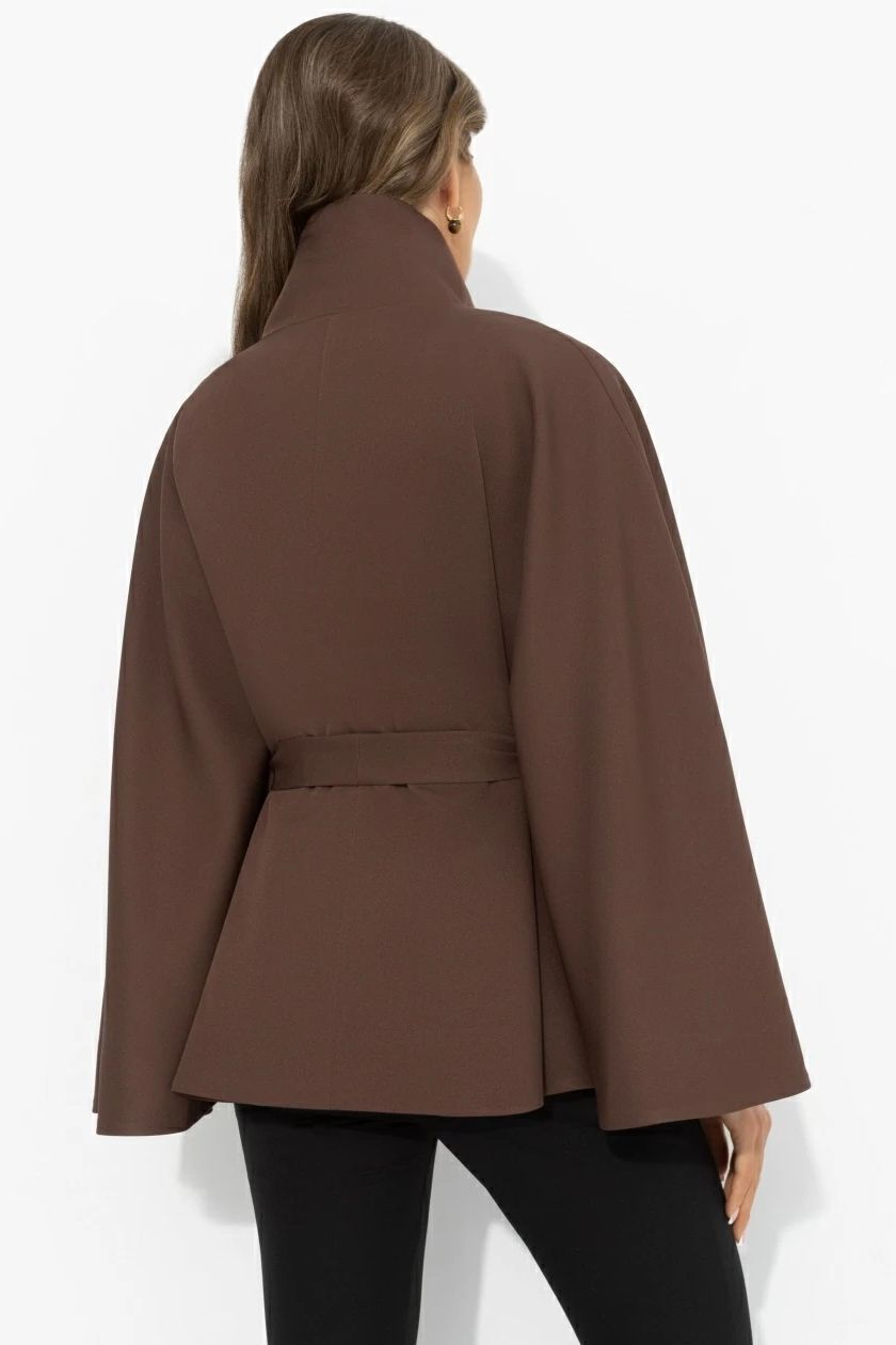 Жакет‑кейп коричневый с поясом Charutti(фото9)