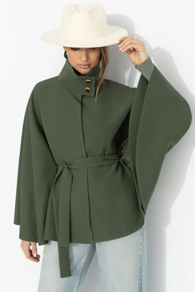 Жакет‑кейп с поясом в цвете хаки Charutti