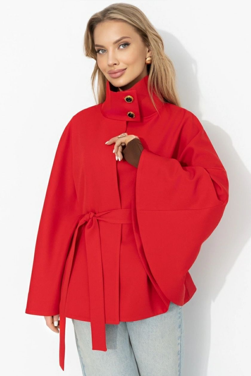 Жакет‑кейп с поясом в красном цвете Charutti(фото3)