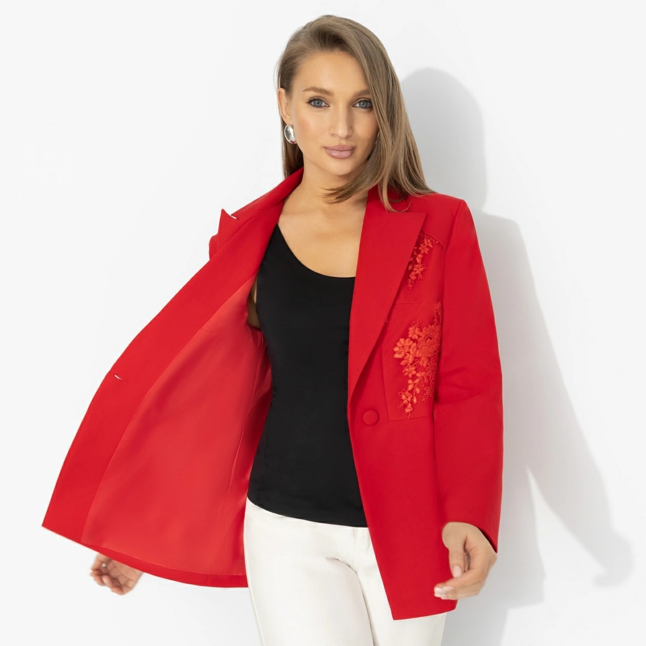 Жакет красный с кружевом на подкладе Charutti(фото6)