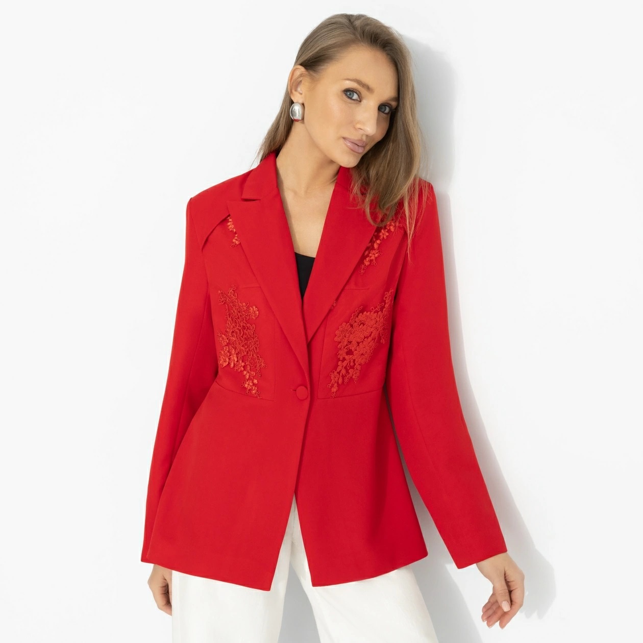 Жакет красный с кружевом на подкладе Charutti(фото5)