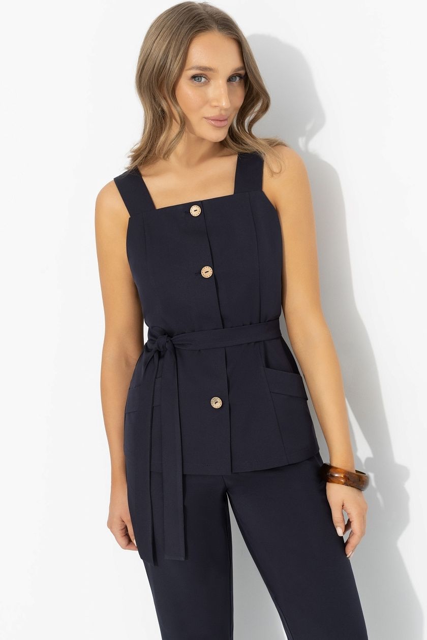 Жилет тёмно-синий с поясом Charutti