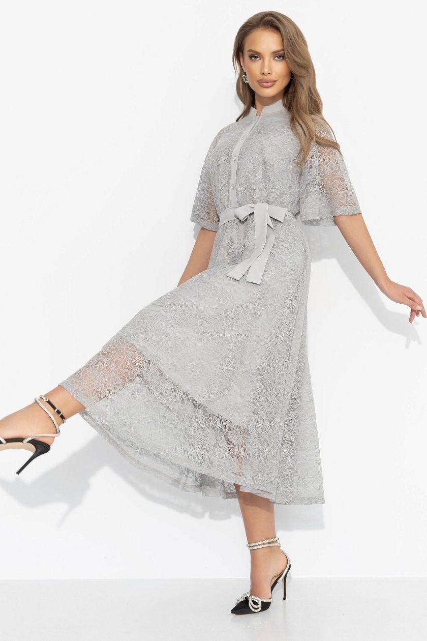 Платье кружевное серое на трикотажном подкладе Charutti(фото2)