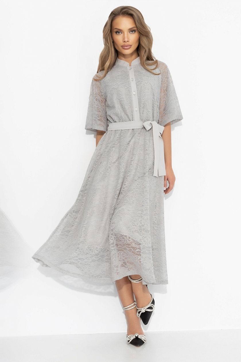 Платье кружевное серое на трикотажном подкладе Charutti(фото5)