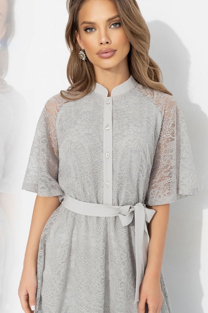 Платье кружевное серое на трикотажном подкладе Charutti(фото3)