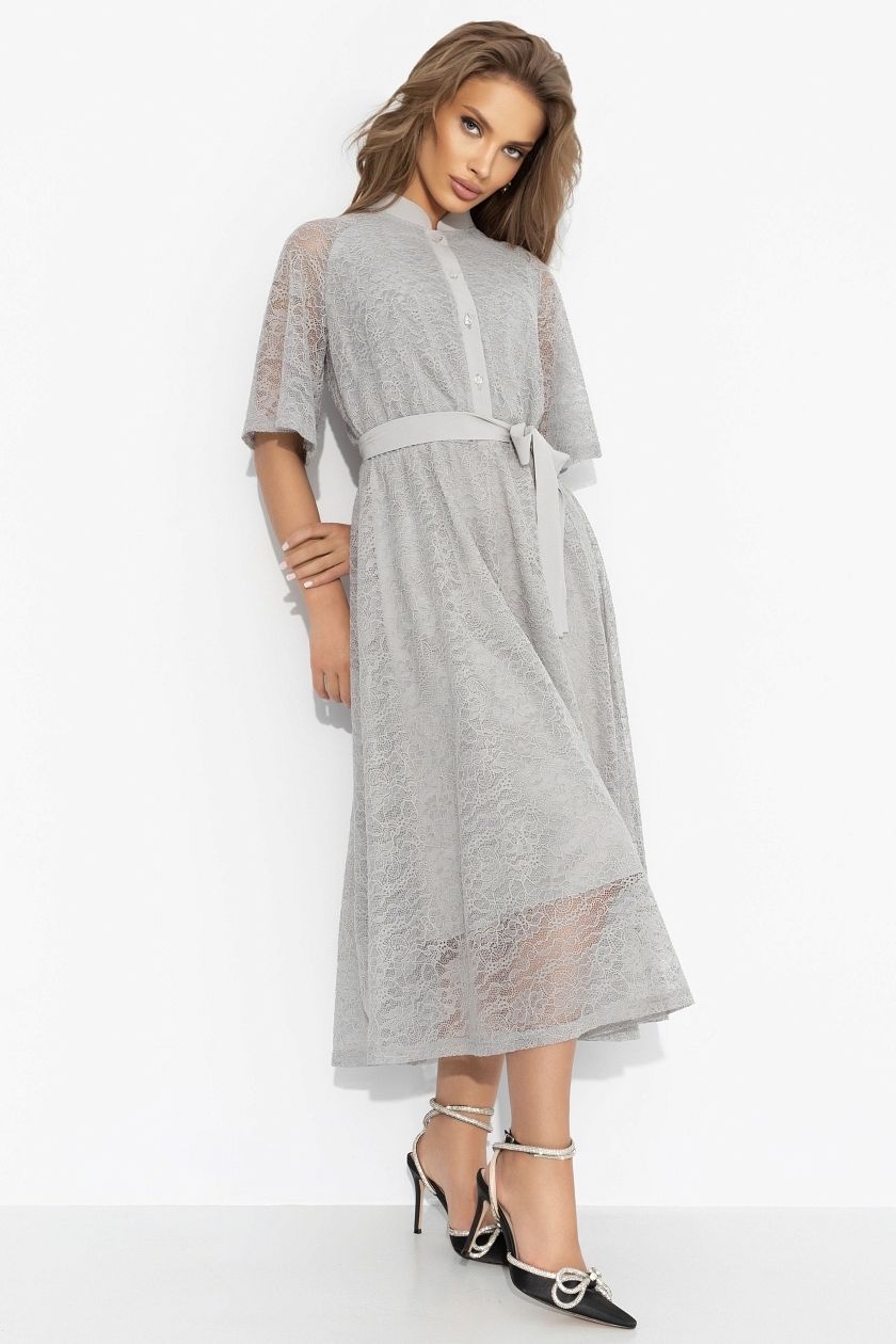 Платье кружевное серое на трикотажном подкладе Charutti(фото4)