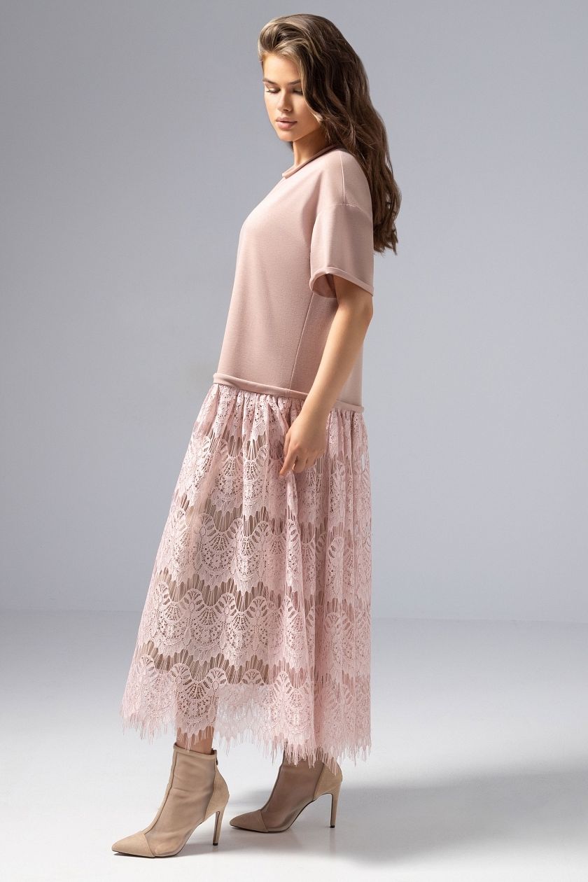 Платье комбинированное с кружевом розового цвета Charutti(фото4)