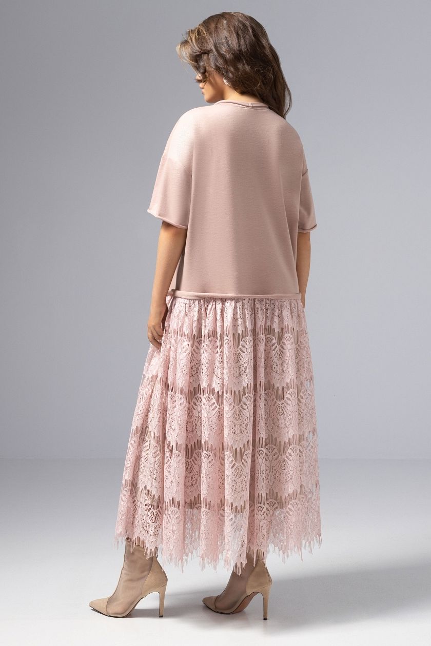 Платье комбинированное с кружевом розового цвета Charutti(фото8)