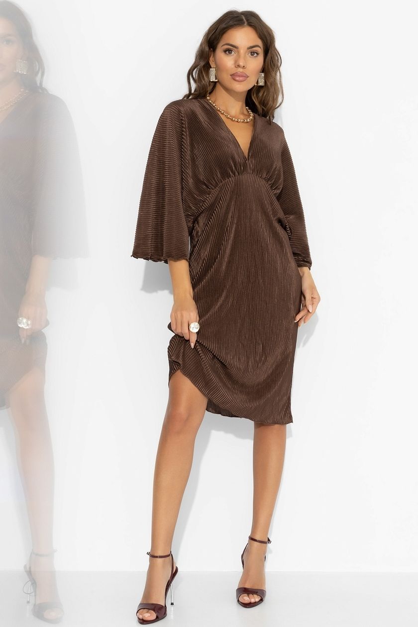 Платье коричневое из трикотажа-гофре Charutti(фото2)