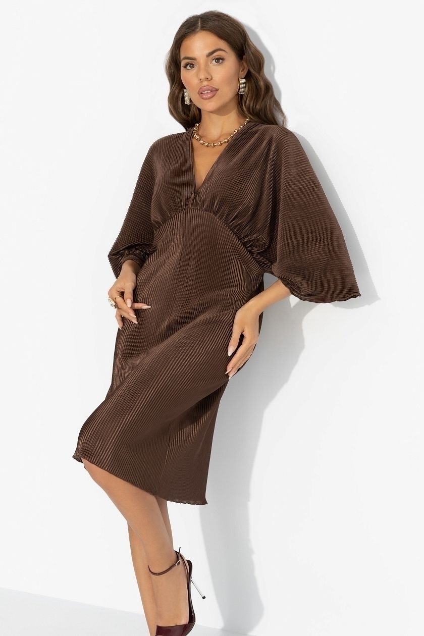 Платье коричневое из трикотажа-гофре Charutti