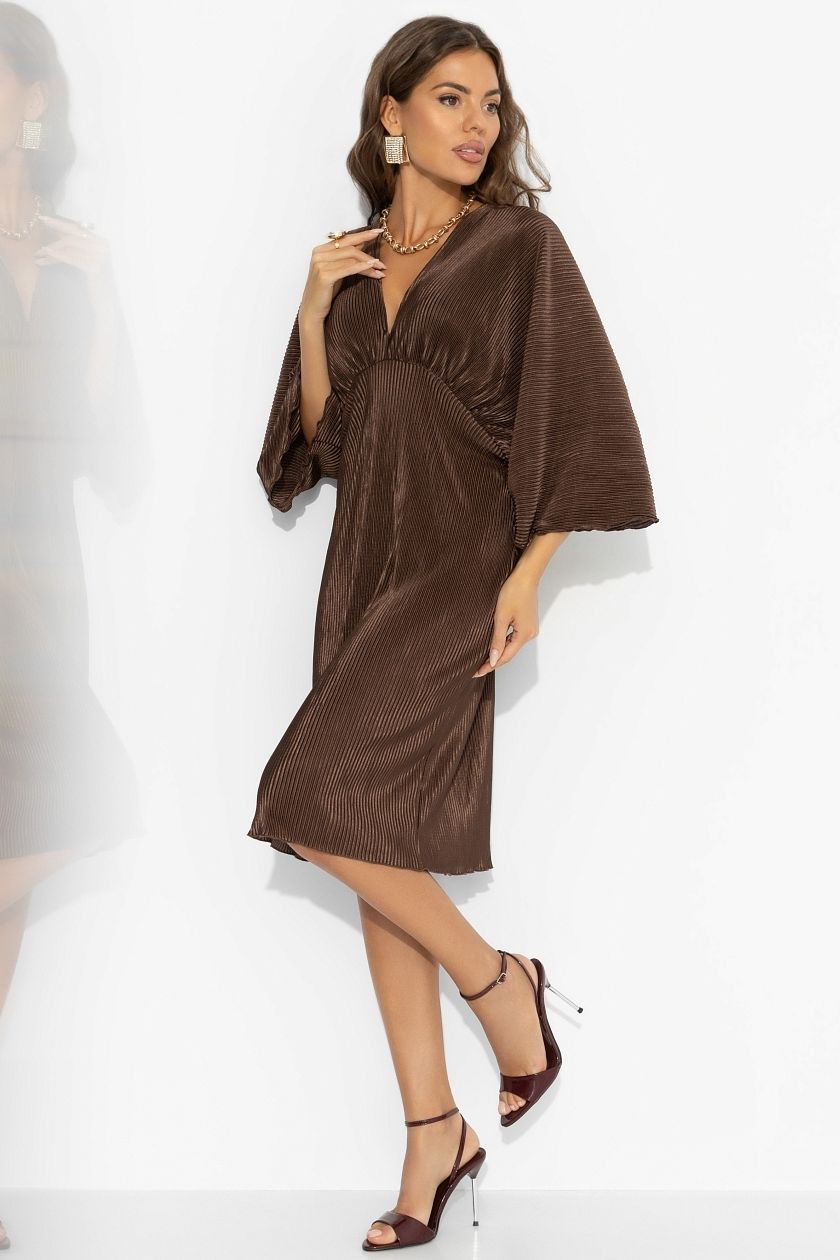 Платье коричневое из трикотажа-гофре Charutti(фото5)