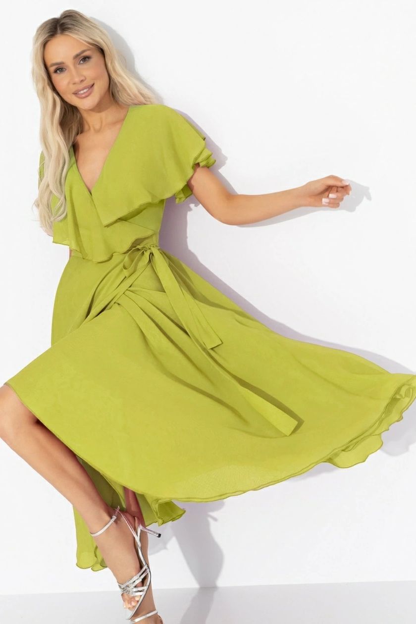 Платье шифоновое на запах в салатовом цвете Charutti