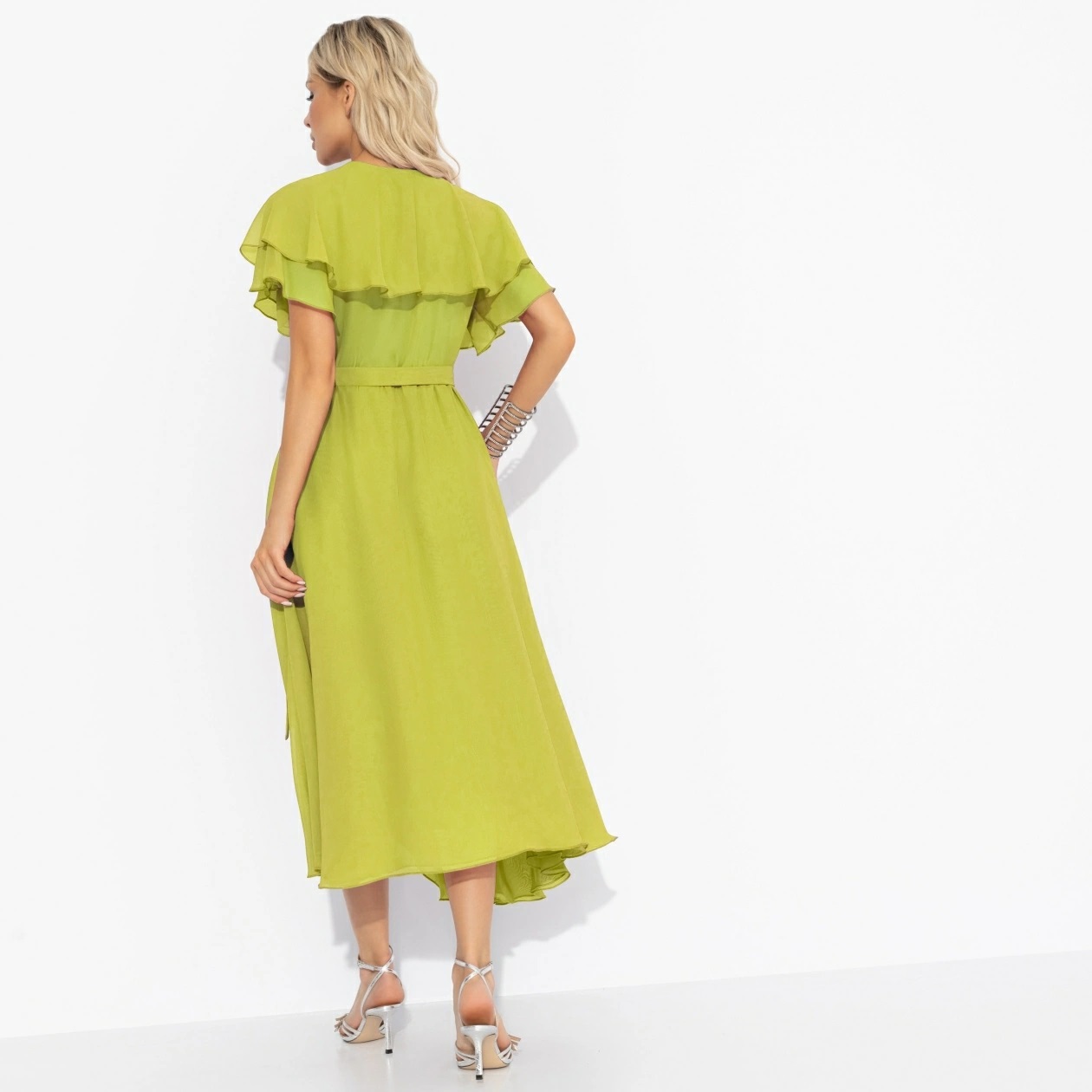 Платье шифоновое на запах в салатовом цвете Charutti(фото5)