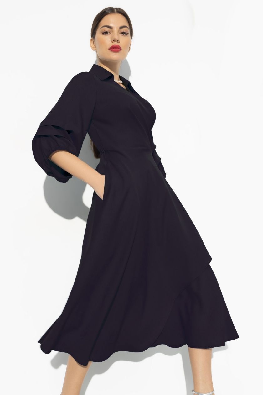 Платье на запах черничного цвета с карманами Charutti(фото4)