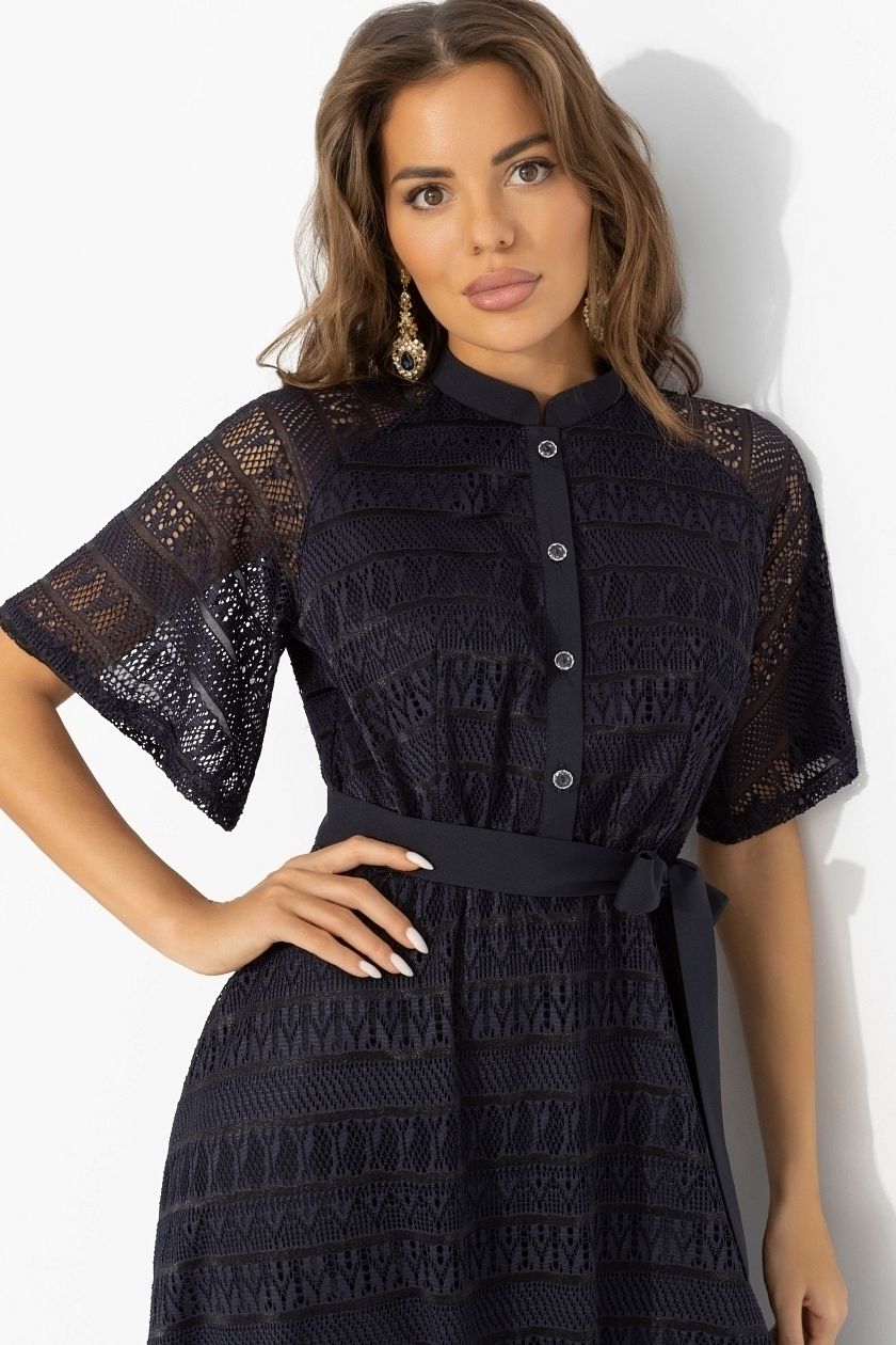 Платье кружевное тёмно-синее на трикотажном подкладе Charutti(фото4)