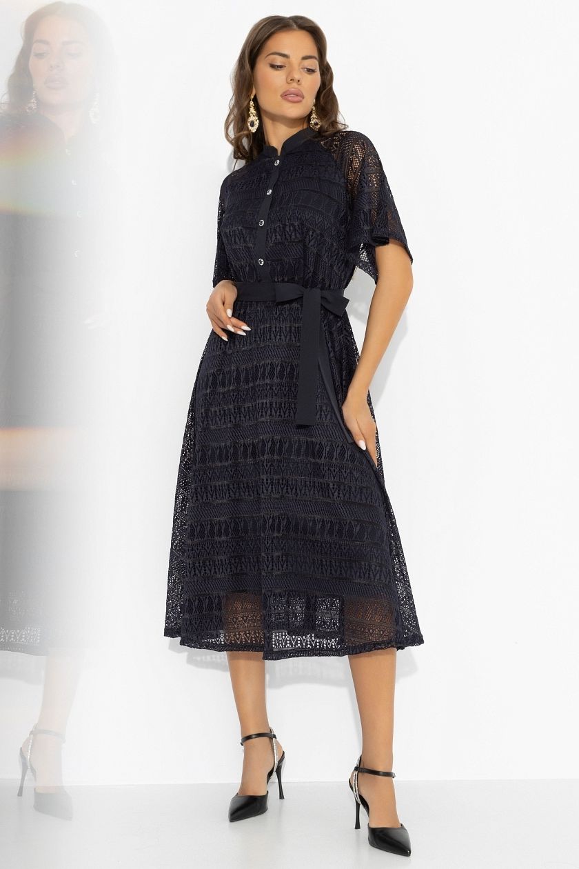 Платье кружевное тёмно-синее на трикотажном подкладе Charutti(фото6)