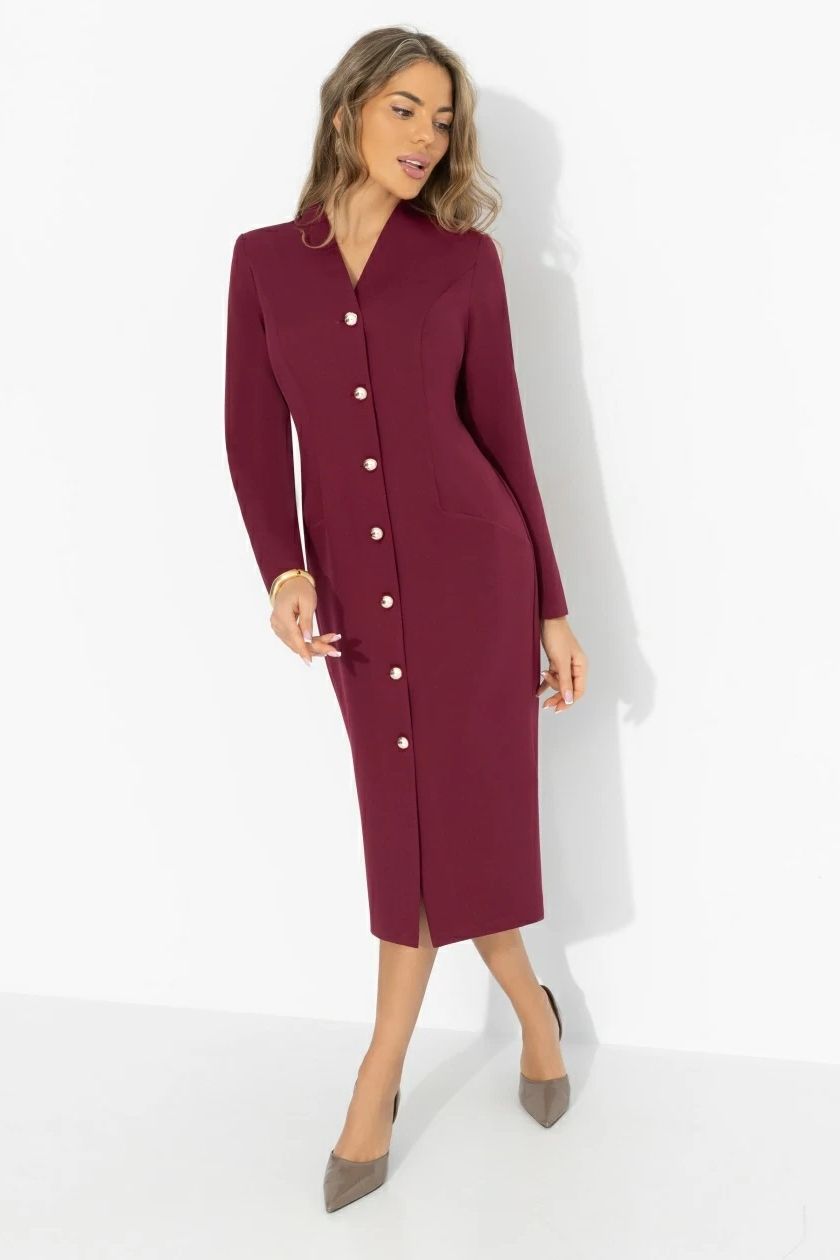 Платье бордовое на пуговицах Charutti(фото8)