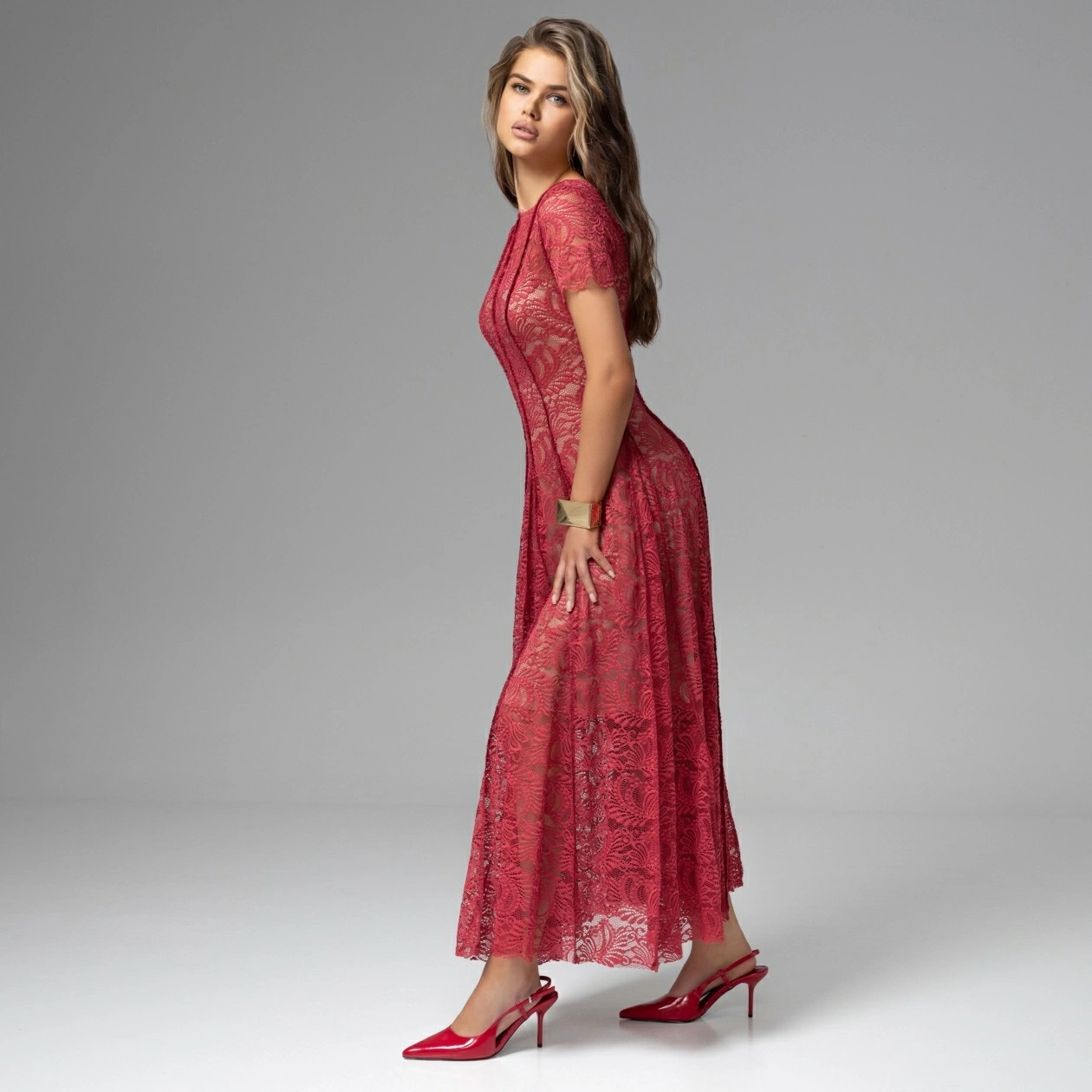 Платье красное из кружева на подкладе Charutti(фото4)