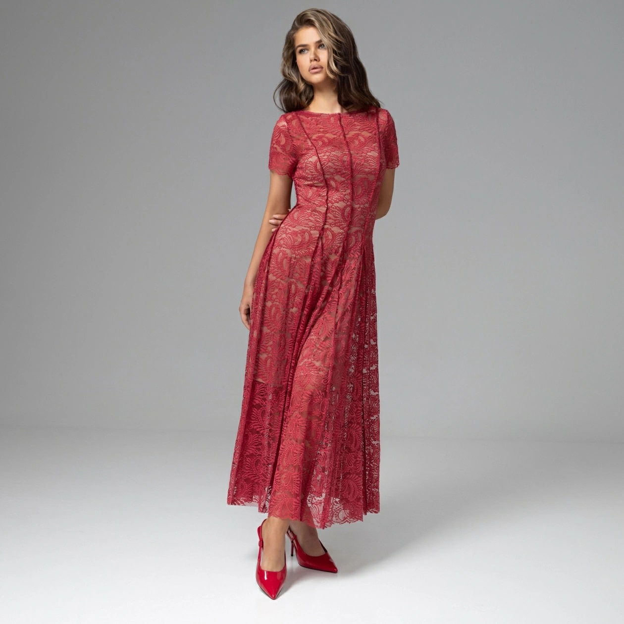 Платье красное из кружева на подкладе Charutti(фото7)