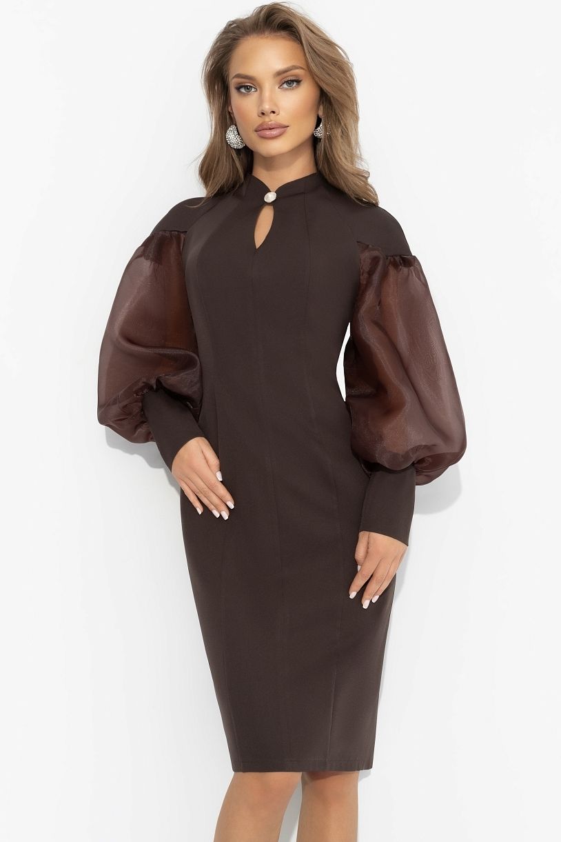 Платье-футляр коричневое с объёмными рукавами Charutti