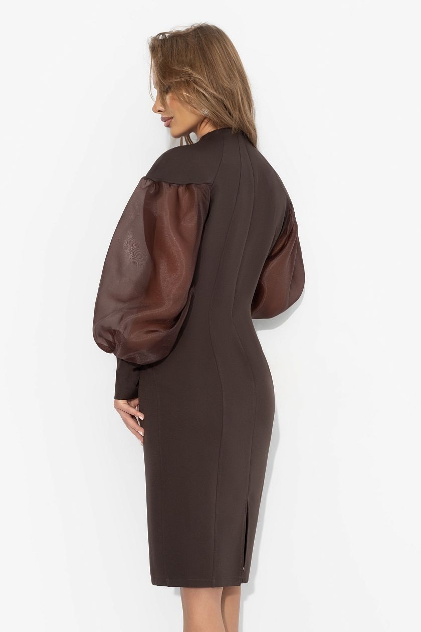 Платье-футляр коричневое с объёмными рукавами Charutti(фото7)