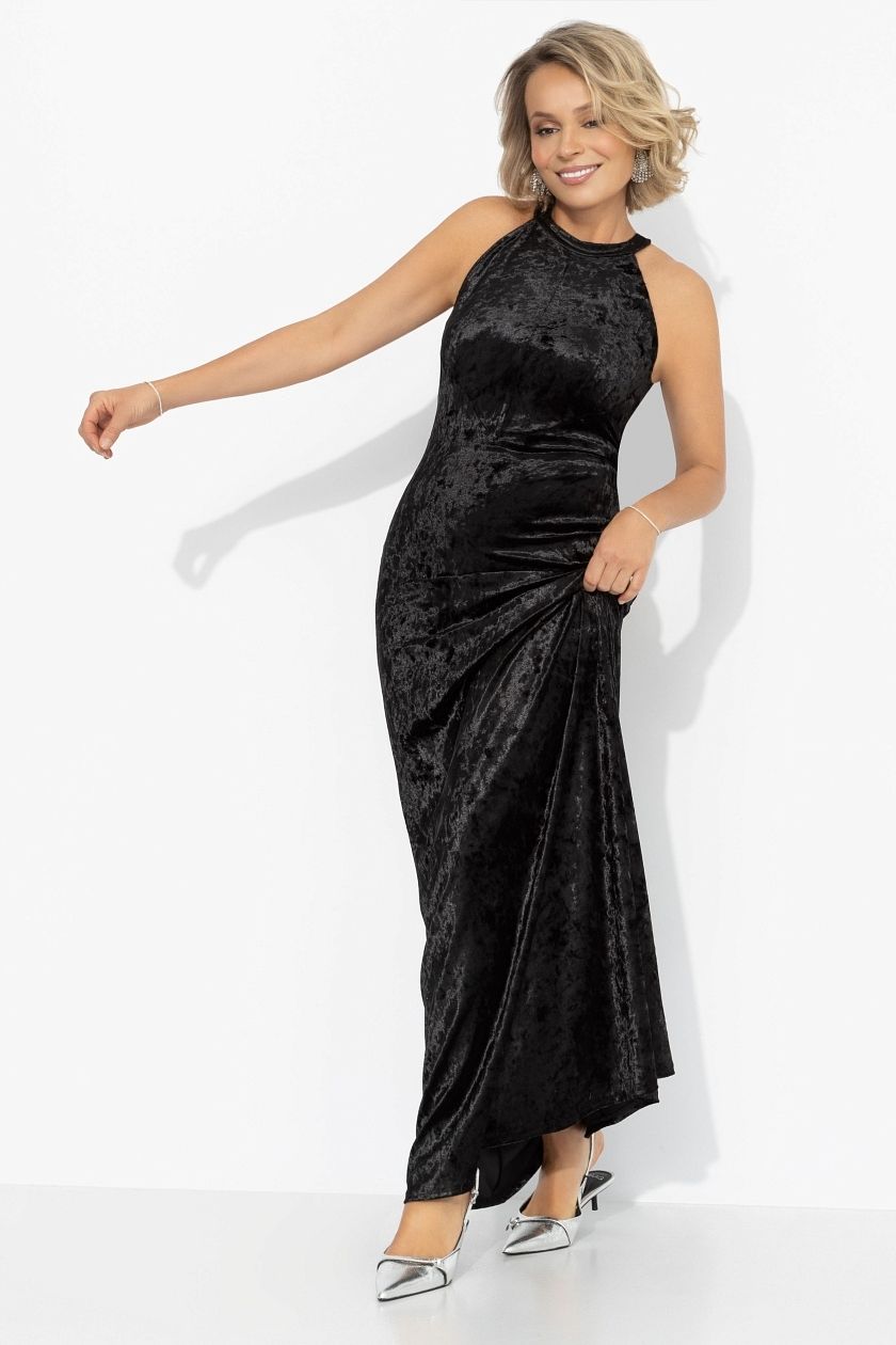 Платье чёрное бархатное с акцентной спинкой Charutti(фото7)