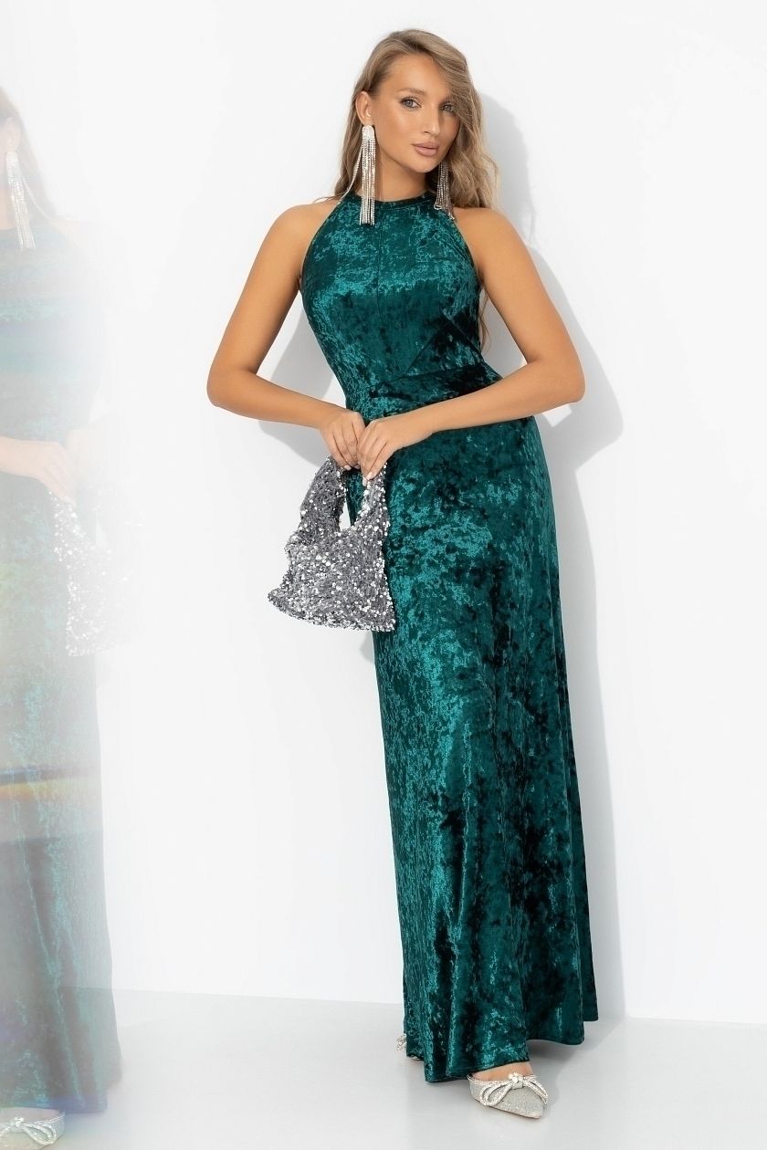 Платье зелёное бархатное с акцентной спинкой Charutti(фото2)