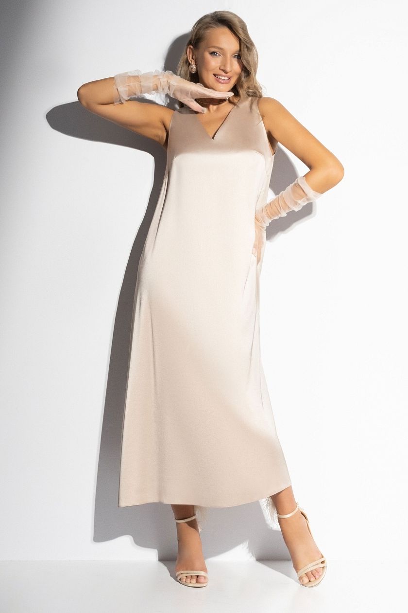 Платье‑комбинация бежевое из атласа Charutti(фото2)