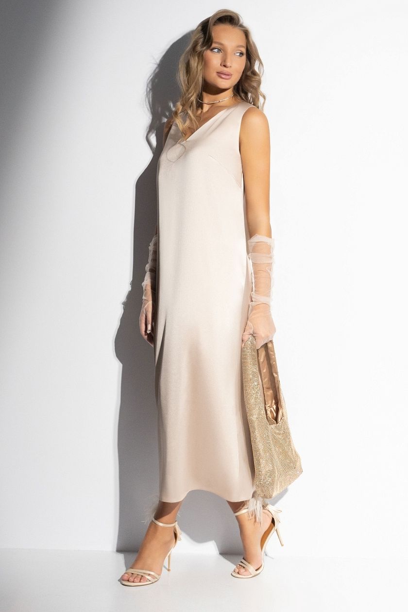 Платье‑комбинация бежевое из атласа Charutti(фото7)