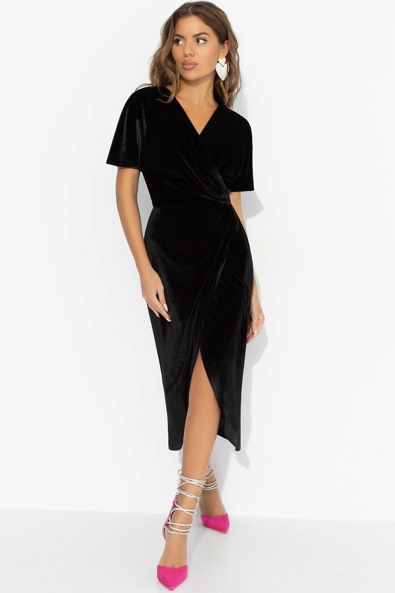 Платье бархатное на запах чёрного цвета Charutti