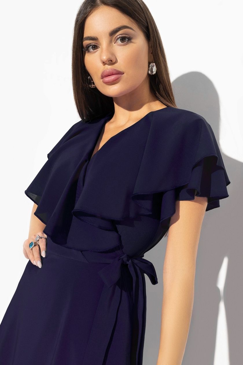 Платье шифоновое на запах в синем цвете Charutti(фото3)