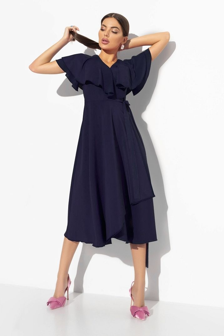 Платье шифоновое на запах в синем цвете Charutti(фото4)