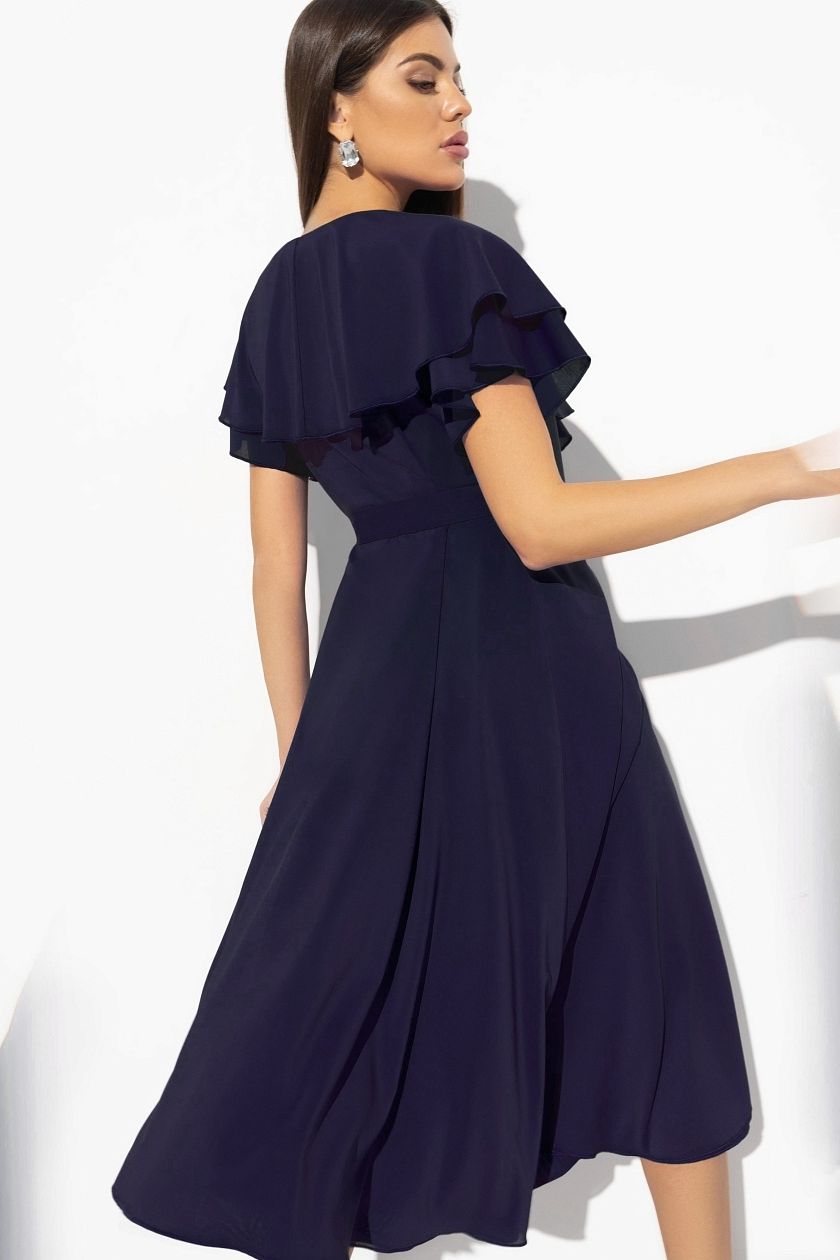 Платье шифоновое на запах в синем цвете Charutti(фото6)