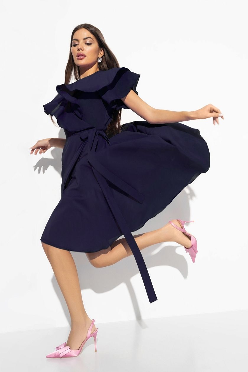 Платье шифоновое на запах в синем цвете Charutti(фото2)