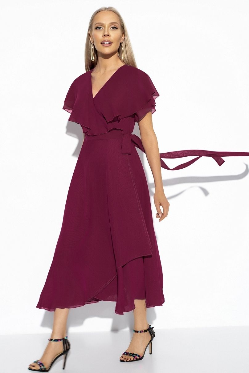 Платье в цвете фуксия с оборками и поясом Charutti(фото3)