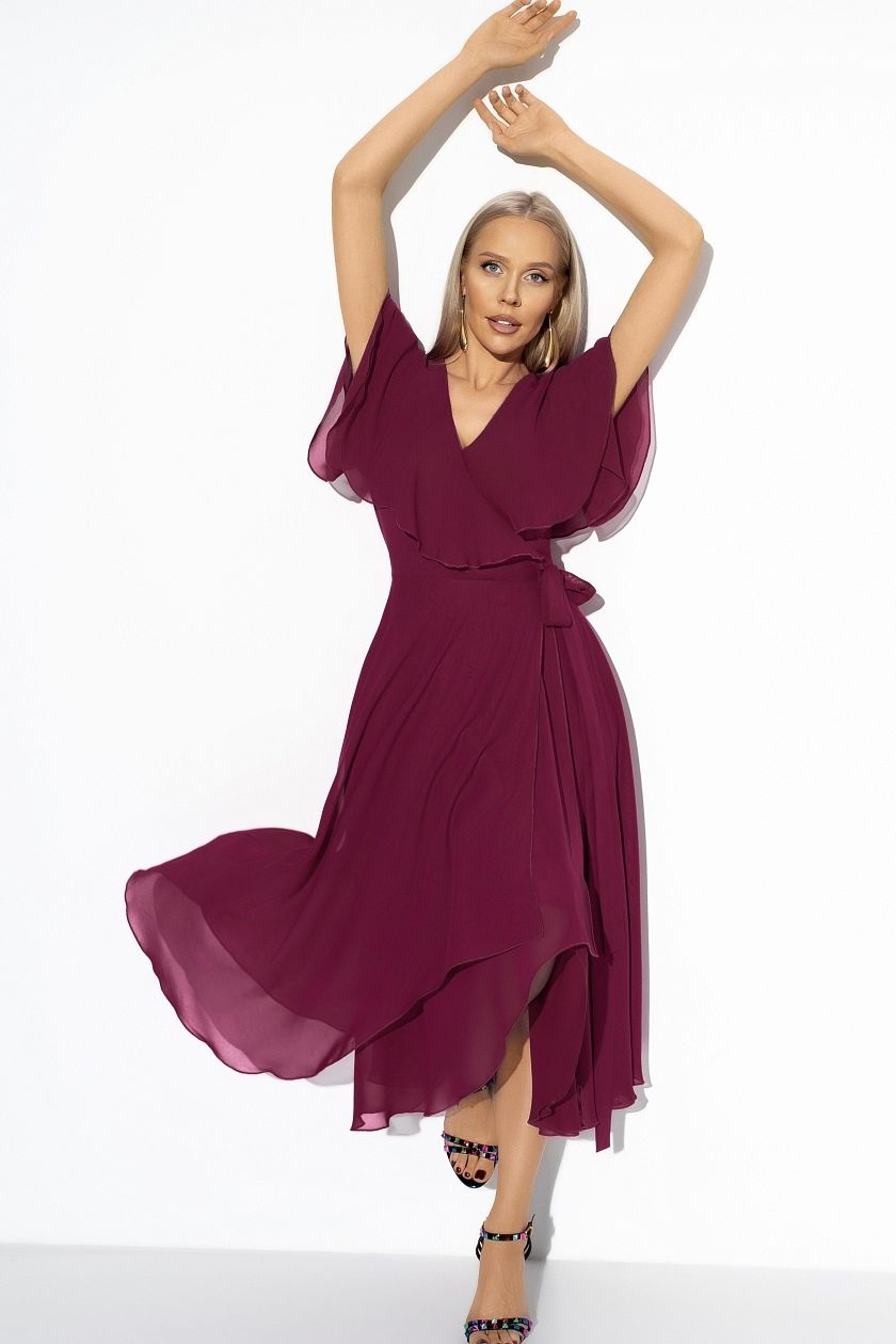 Платье в цвете фуксия с оборками и поясом Charutti(фото2)