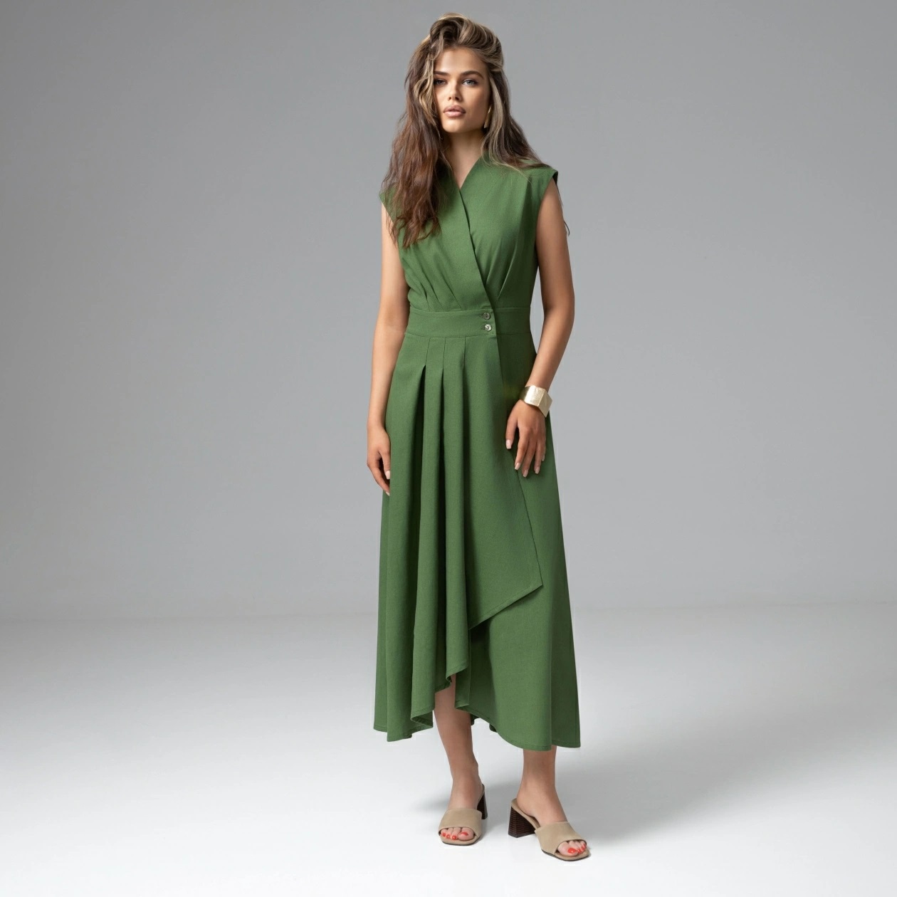 Платье длинное зелёное с драпировкой и карманами Charutti(фото4)