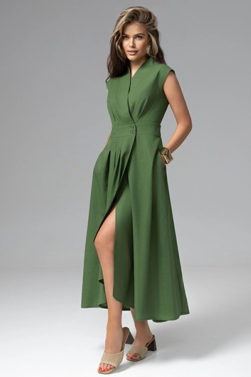 Платье длинное зелёное с драпировкой и карманами Charutti