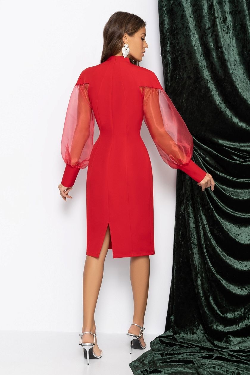 Платье-футляр красное с объёмными рукавами Charutti(фото8)