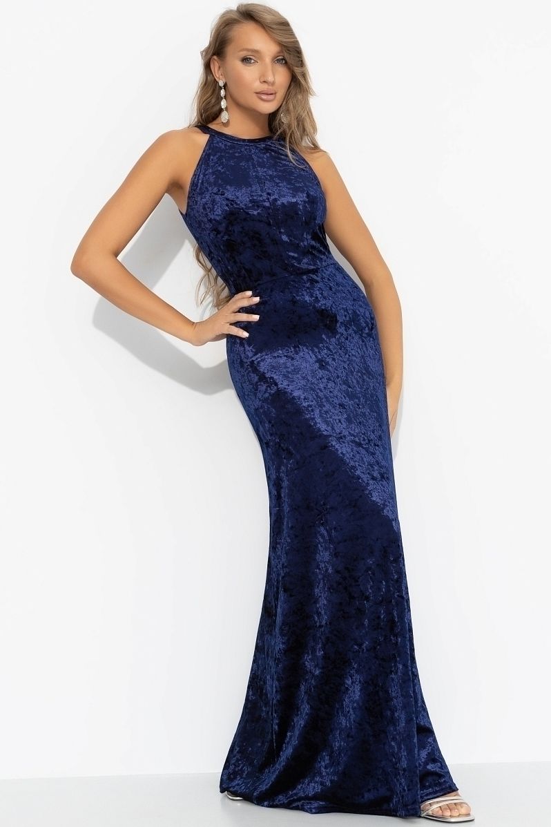 Платье синее бархатное с акцентной спинкой Charutti