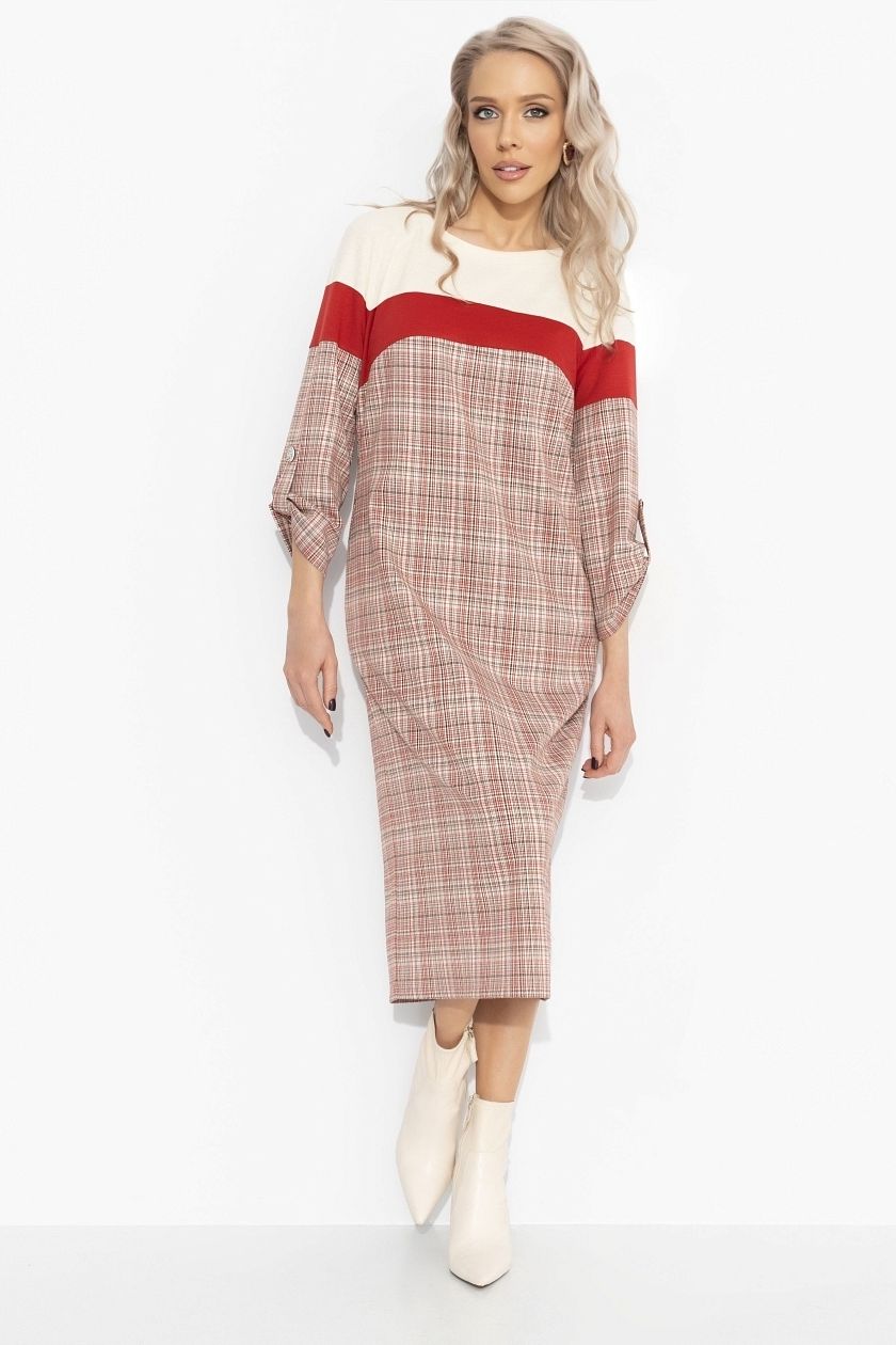 Платье трикотажное в клетку с акцентной спинкой Charutti