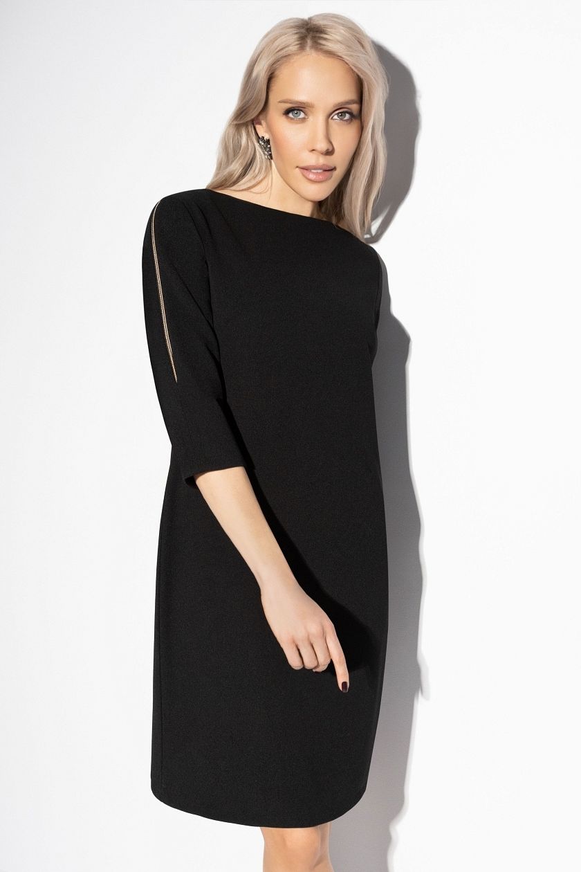 Платье чёрное трикотажное с декоративными молниями Charutti(фото2)