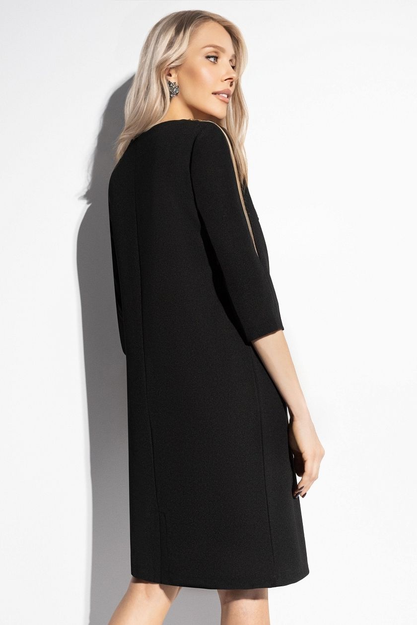 Платье чёрное трикотажное с декоративными молниями Charutti(фото6)