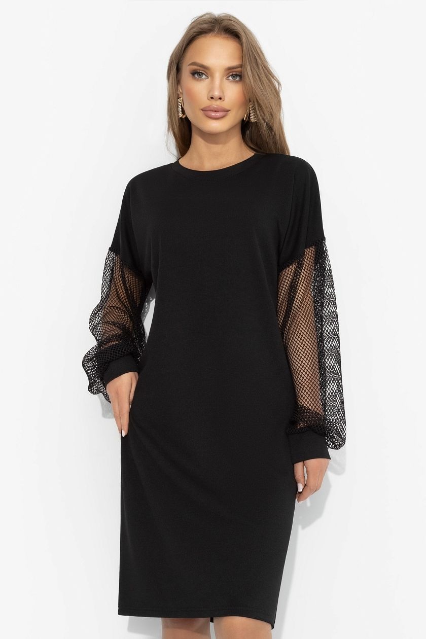 Платье чёрное с с акцентными рукавами Charutti(фото3)