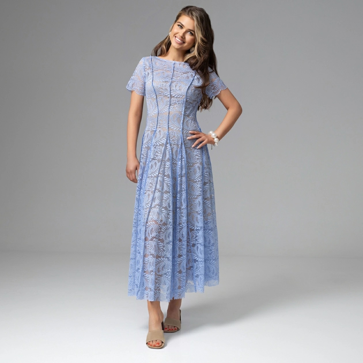 Платье голубое из кружева на подкладе Charutti(фото2)