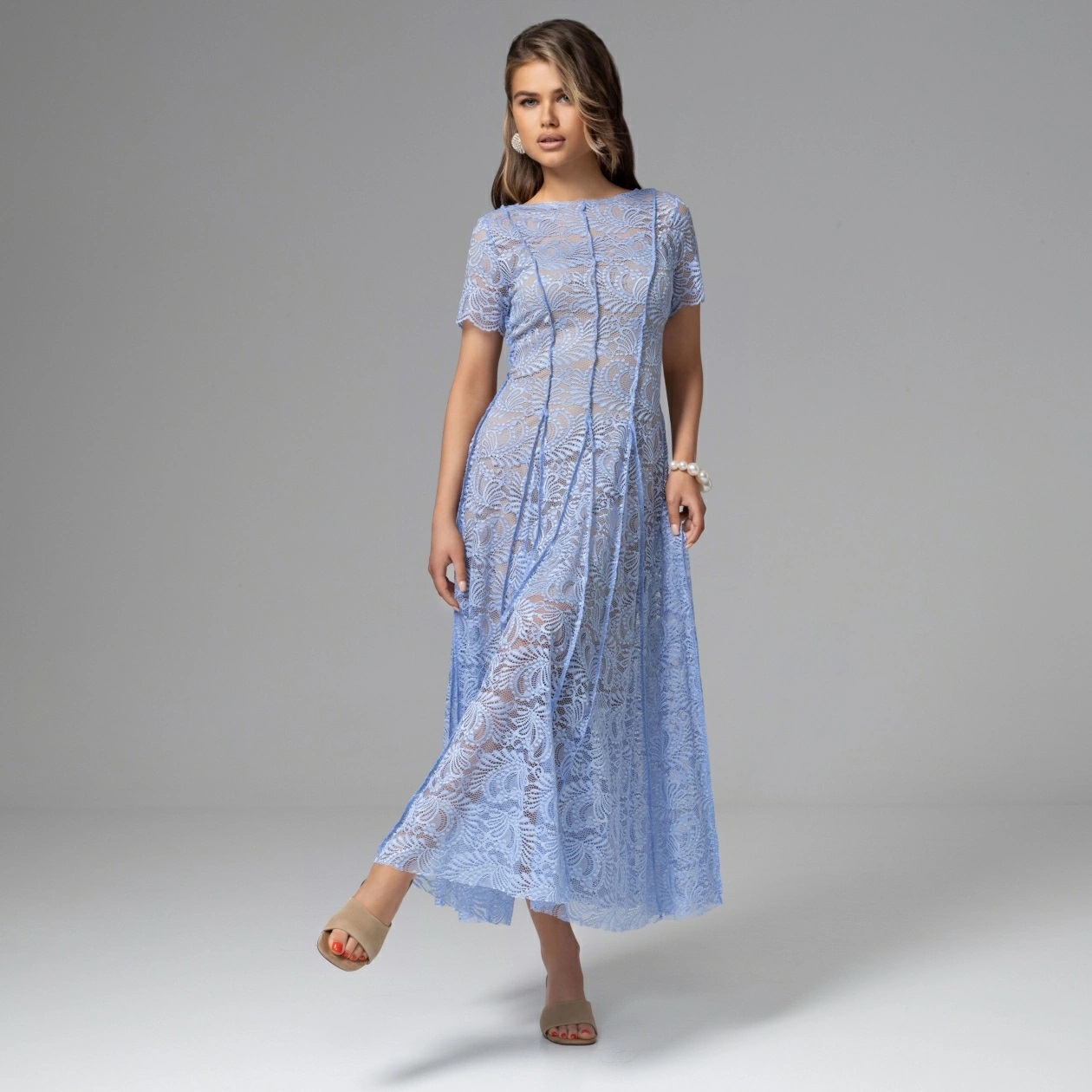 Платье голубое из кружева на подкладе Charutti(фото4)