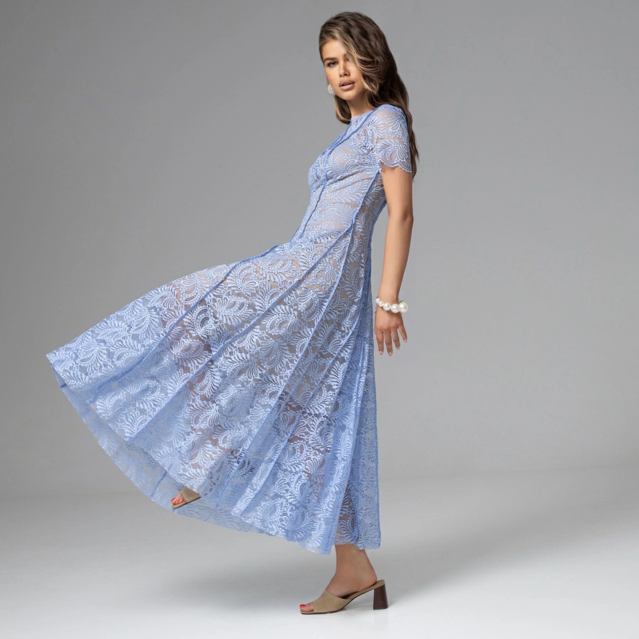 Платье голубое из кружева на подкладе Charutti(фото6)