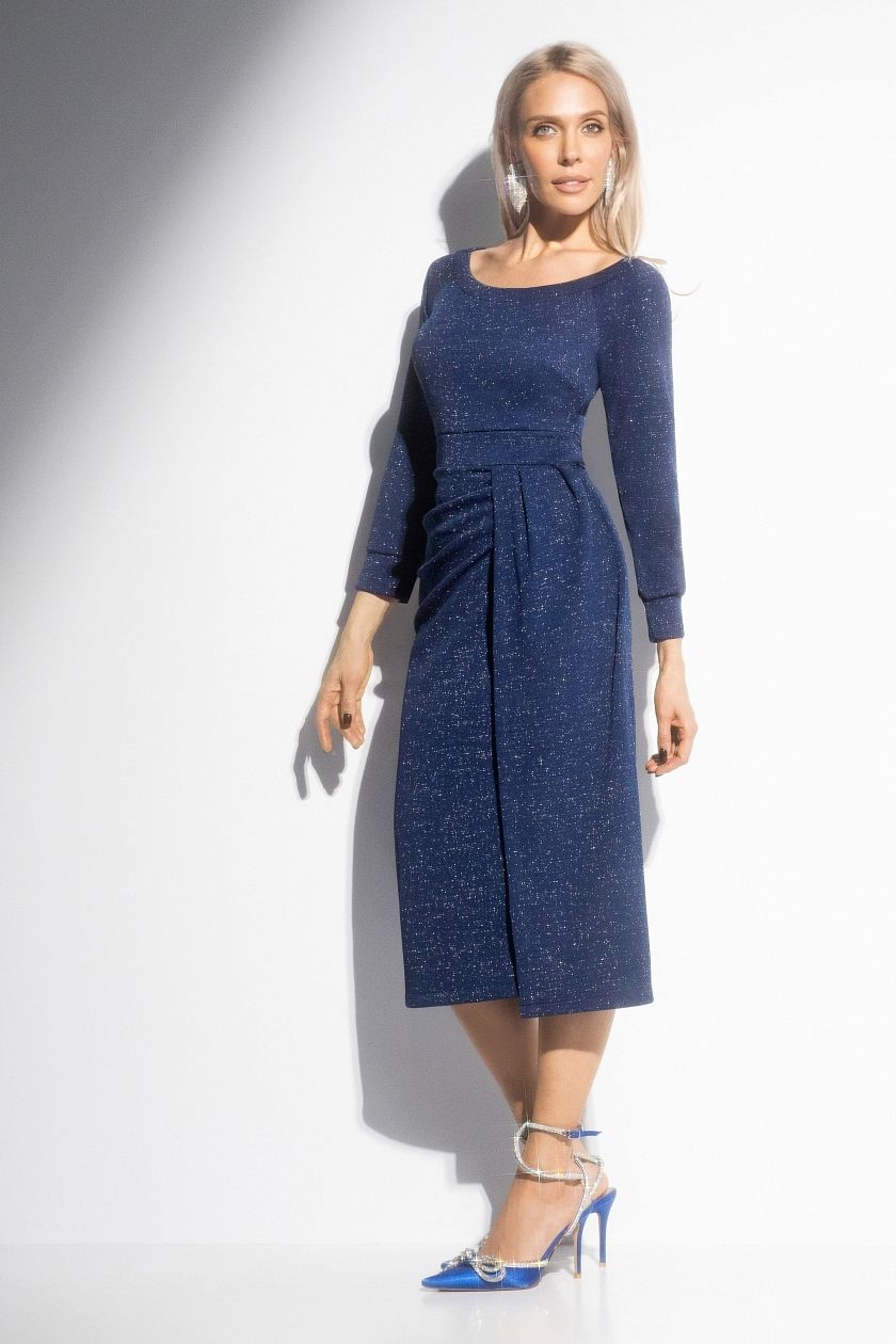 Платье трикотажное синее с декоративной драпировкой Charutti(фото6)