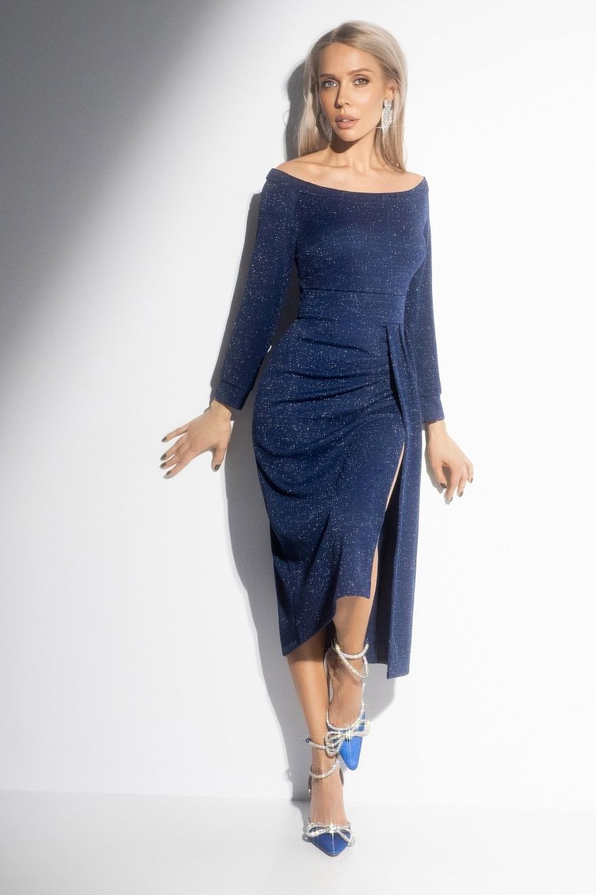 Платье трикотажное синее с декоративной драпировкой Charutti(фото3)
